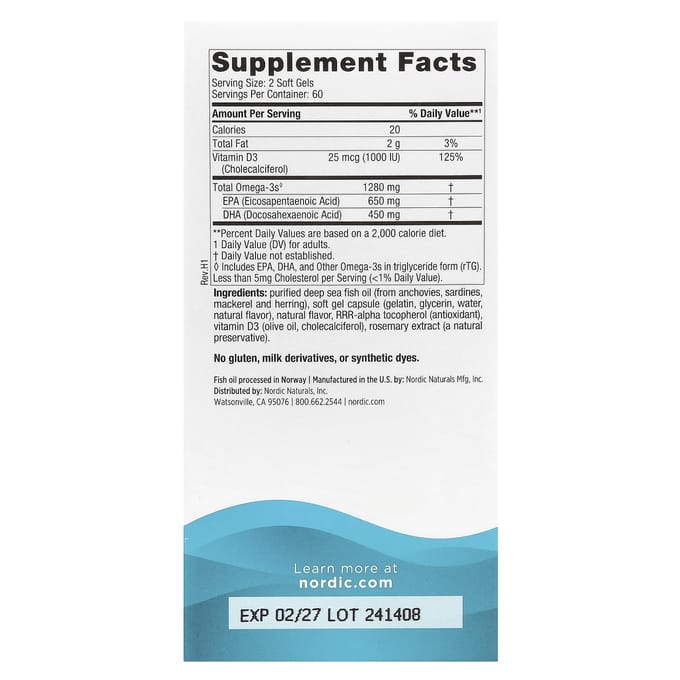 Nordic Naturals, Ultimate Omega®-D3, Saveur Citron, 120 Capsules Molles