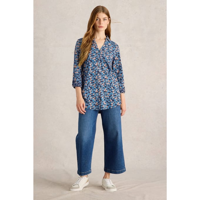 White Stuff Annie Longline Shirt Blue Print Größe: 14 | Business hemden Outlet | Damen | Blau