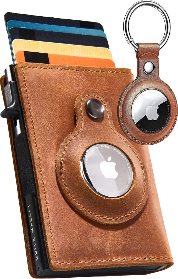QuickWallet AirTag Pasjeshouder Heren - Sleutelhanger - Bruin
