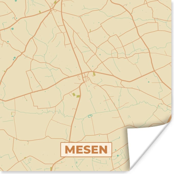 Poster Kaart - Plattegrond - Mesen - Stadskaart - België - 75x75 cm