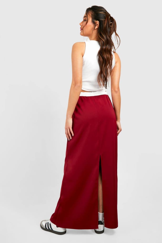 boohoo Dames Maxirok met taillebanddetails | Kersen | Maat: 36