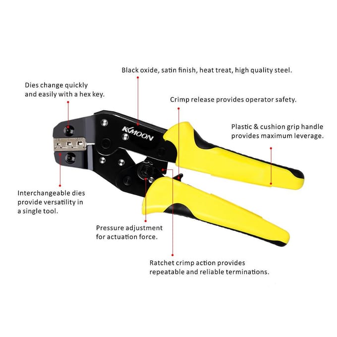 KKmoon Professionele Draadkrimptang Multifunctionele Engineering Ratelklemtang veelkleurig