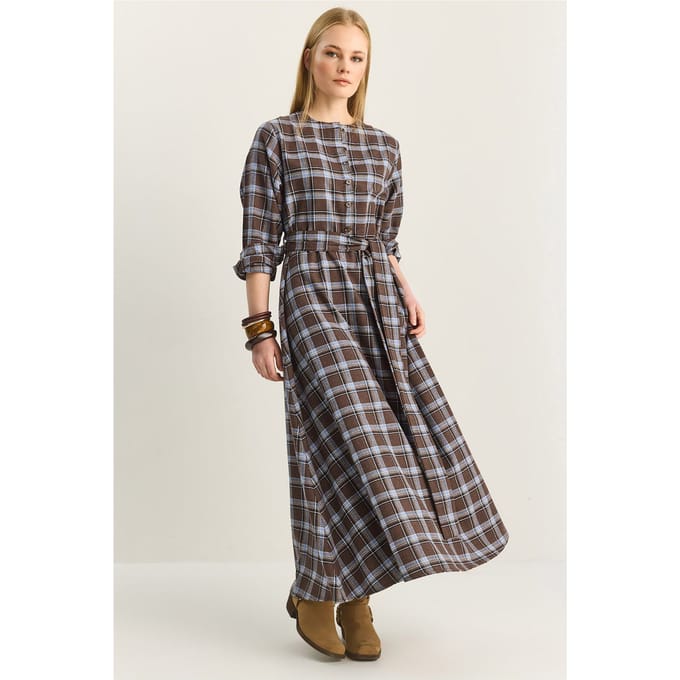 Geruite Midi-jurk met Ceintuur