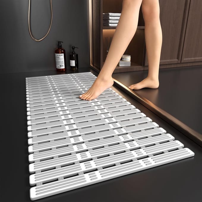 Famanu - Douchemat 90 x 40 cm, extra lang, rubber, met zuignappen, machinewasbaar