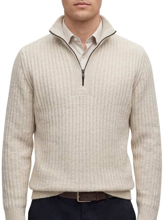 trui BOSS beige half zip wol