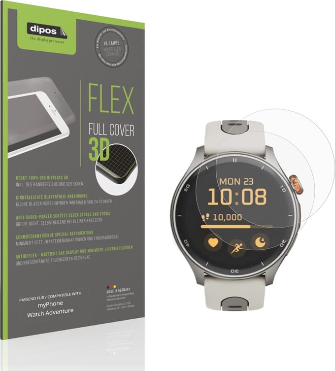 dipos FLEX – 2x Matte Screenprotector geschikt voor myPhone Watch Adventure | Volledige Schermbescherming | Case-Friendly