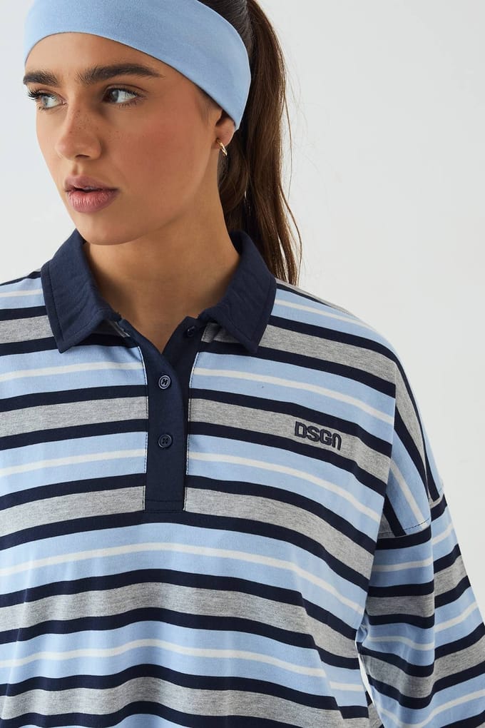 Dames DSGN Studio Rugby Top met Kraag | Indigo | Maat: 3XL