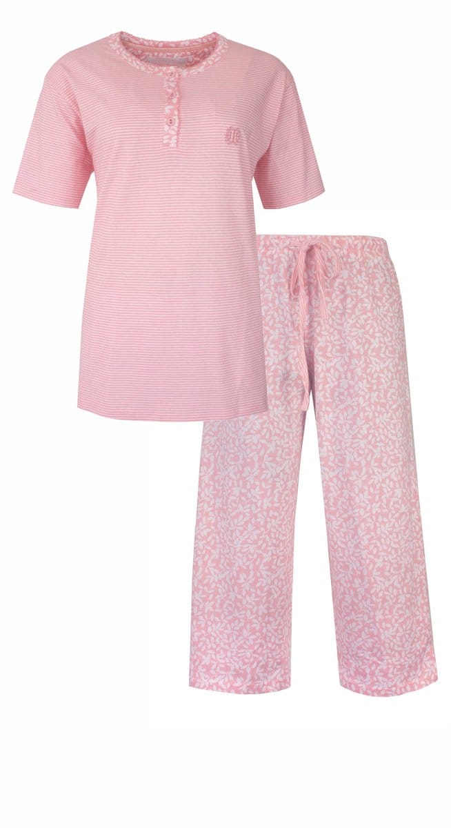 Tenderness Dames Pyjama - 3/4 Broek - Polo Sluiting - Rose - Maat S