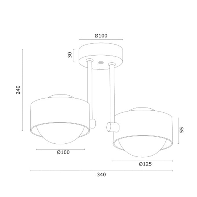 Argon Plafondlamp Mado, beige, 2-lamps, hoogte 24 cm, staal/glas