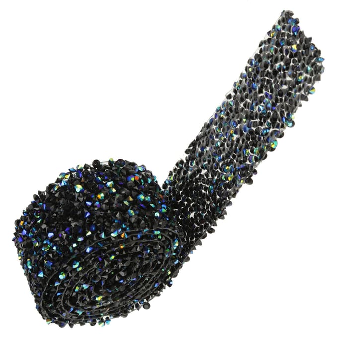 Diamond Mesh Wrap Roll Sparkle Crystal Rhinestone Lint Bruiloft Decoratie (Blauw & Zwart) black