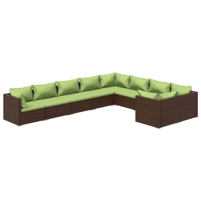 vidaXL - 9-delige - Loungeset - met - kussens - poly - rattan - bruin