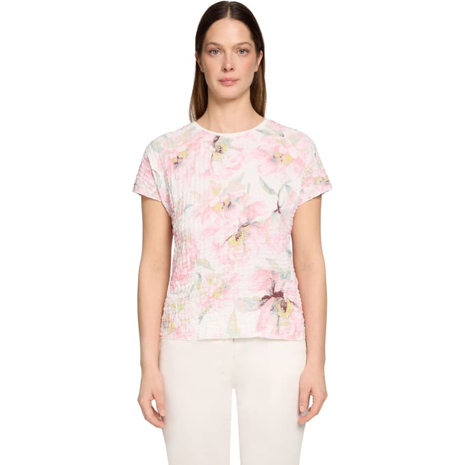 Gestructureerd shirt met bloemenpatroon - gebroken wit / rosé - Gr. 48 van Goldner Fashion