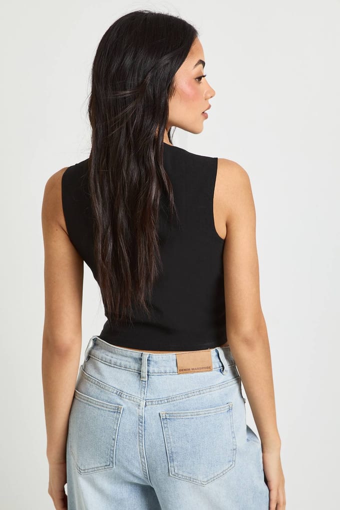 boohoo Dames Bengaline Plunge Korset | Black | Maat: 10