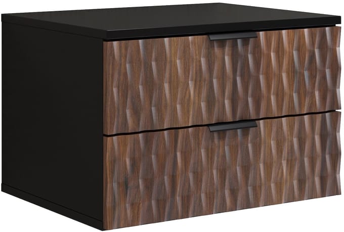 Badplaats Wastafelkast Java 63 x 48 x 40 cm – Walnoot Bruin met Zwart – Hangend Badmeubel met 2 Lades
