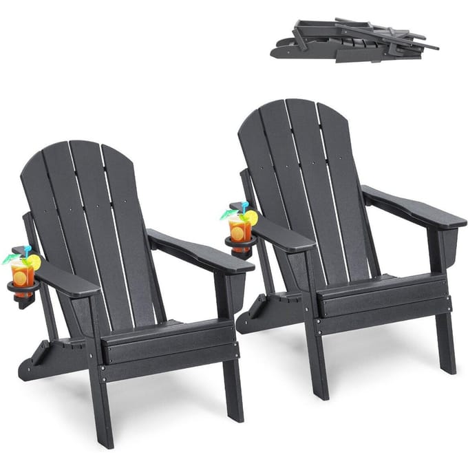 Adirondack Stoel Plastic Set van 2 Weerbestendig Opvouwbare Vuurplaats Grijs