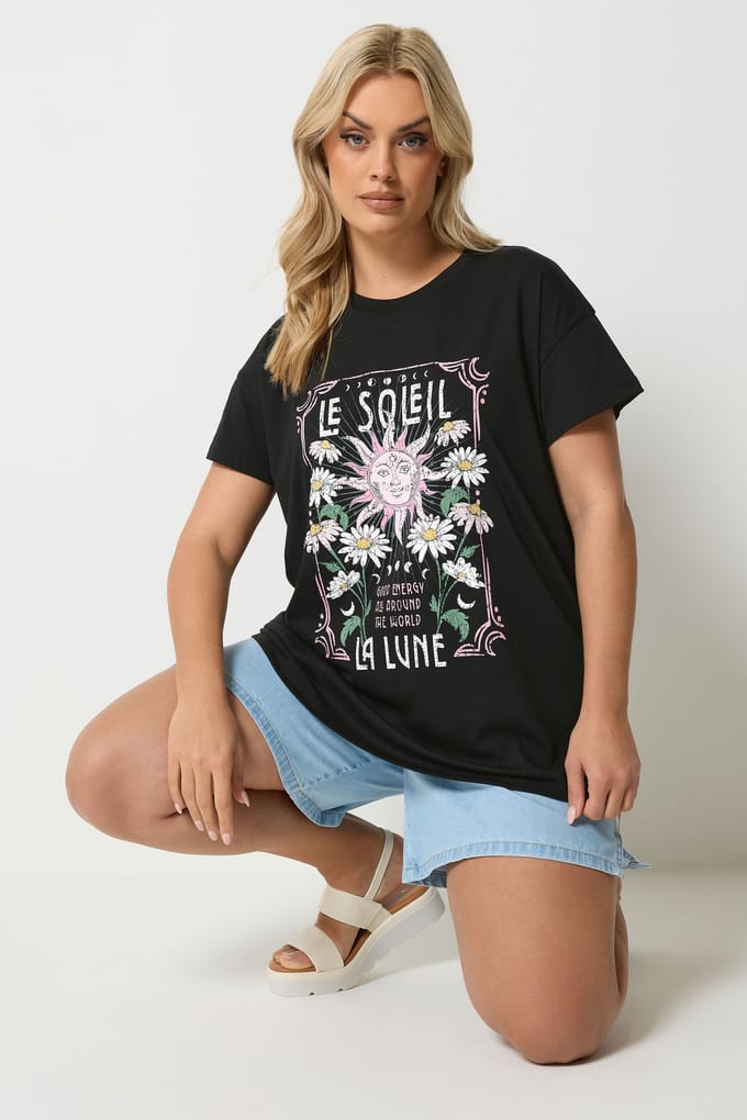 Yours Zwart Tshirt Met ‘Le Soleil’Print Size 46