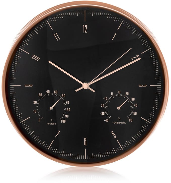 Wandklok met thermometer en hygrometer CE70 G goude kleur