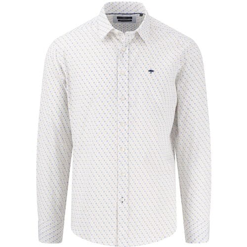 Fynch-Hatton Overhemd Supersoft Cotton Dot Pattern Subtle Structure Kent Beige-Blauw / male