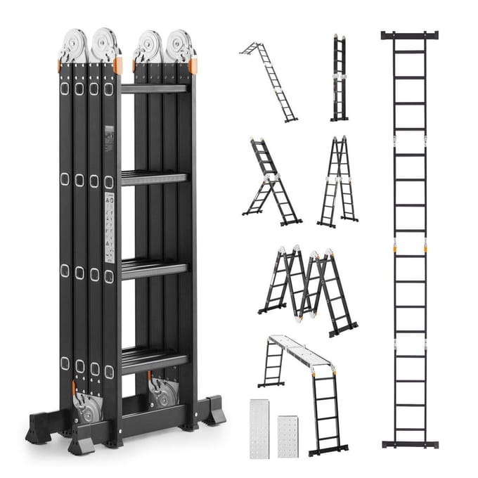 Échelle Pliante Polyvalente 7-en-1 4 Marches 4,7m avec Planche d'Échafaudage