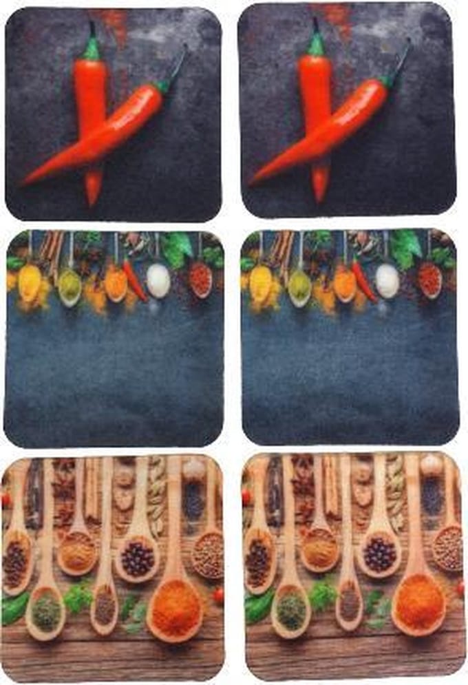 Onderzetters KITCHEN - Print kleur - Set van 6 - Keuken thema