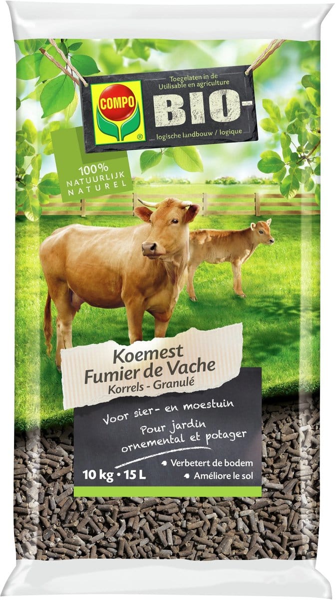 COMPO Bio Koemest - 100% natuurlijk - voor sier- en moestuin - verbetert de bodem - zak 10 kg (15L)