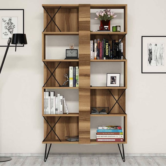 Asir Boekenplank - Okkernoot - 90 x 167,3 x 22 cm