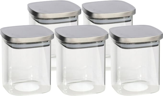 Gerim - Voedsel/etenswaren 5x voorraadpotten 1100ml glas en RVS deksel