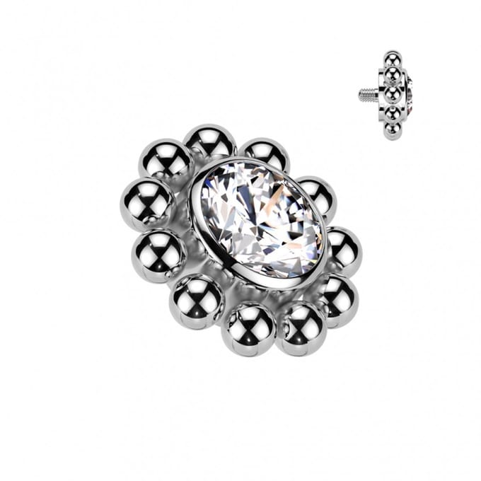 Dermal top bloem met center steen 1.6mm - LMPiercings