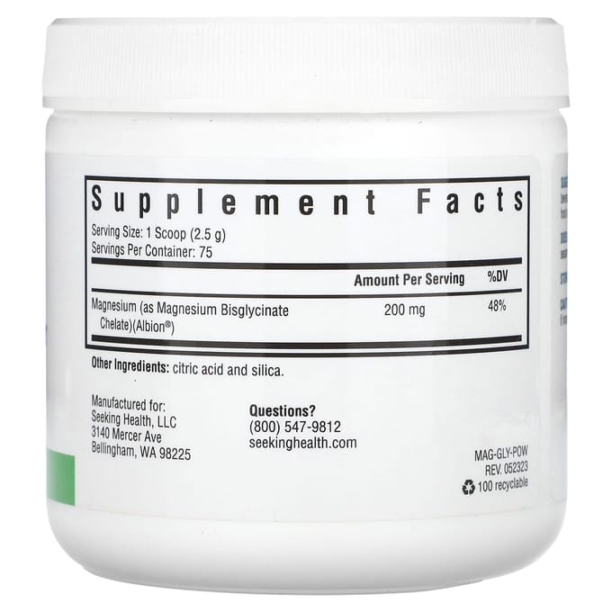 Seeking Health, Poudre de Glycinate de Magnésium, 200 mg, 6,61 oz (187,5 g)