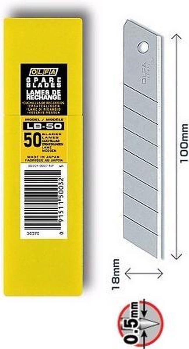Lemmet Olfa Deelbaar Cutter 50 Stuks 100 x 18 mm