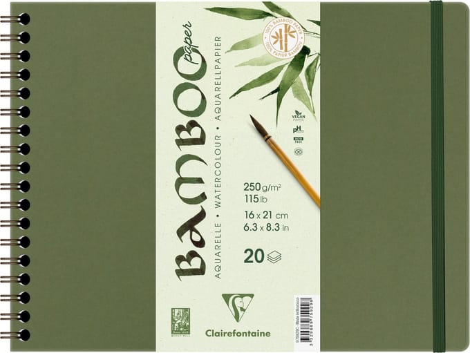 Bamboo bamboe aquarelpapier spiraalblok 20 vel 210X160mm 250gr/m2 - Wit