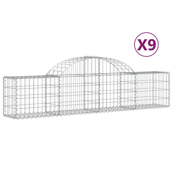 vidaXL - Schanskorven - 9 - st - gewelfd - 200x30x40/60 - cm - gegalvaniseerd - ijzer