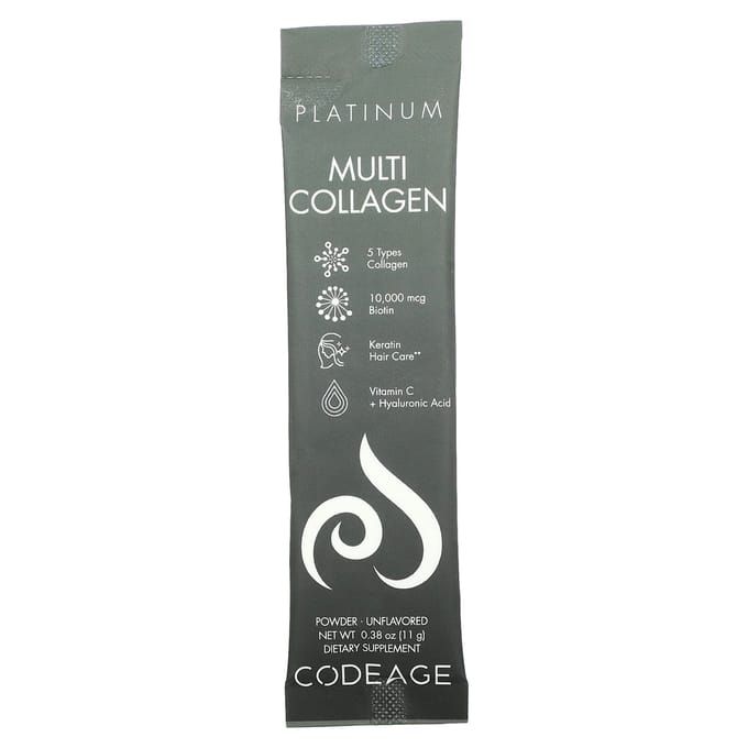 Codeage, Multi Collageen Peptiden, Platinum, Zonder smaak, 30 Pakjes, 11 g (0,38 oz) Elk