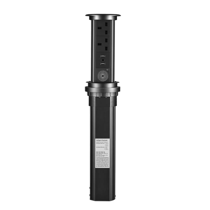 Multiprise motorisée intelligente, protection contre les surtensions, multiprise rétractable avec USB EU Plug noir