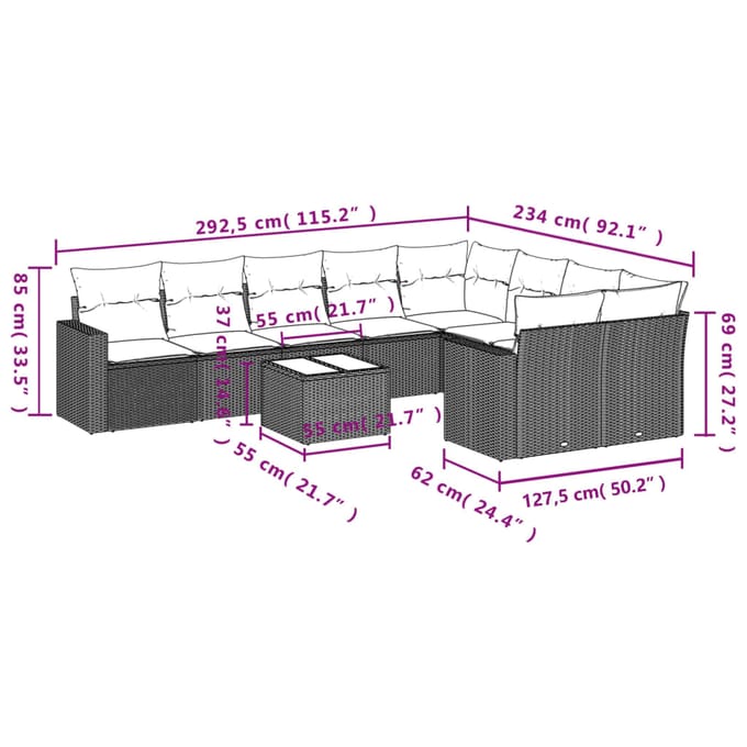vidaXL - 10-delige - Loungeset - met - kussens - poly - rattan - lichtgrijs