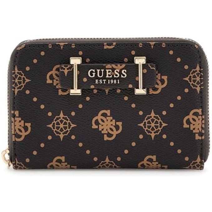 GUESS portemonnee Silia SLG Medium Zip Around Espresso Logo donkerbruin