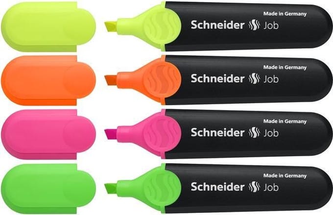 Schneider markeerstift - tekstmarker - Job - assorti 4 stuks - beitelpunt - S-1500