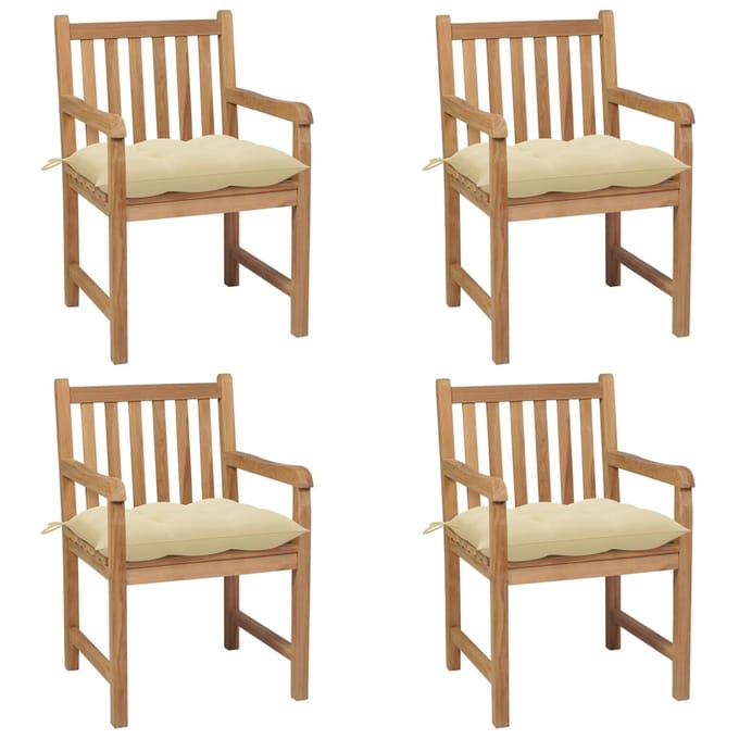 vidaXL - Tuinstoelen - 4 - st - met - crèmewitte - kussens - massief - teakhout