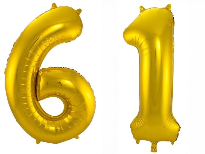 Folieballon 61 jaar - Goud - 86 cm