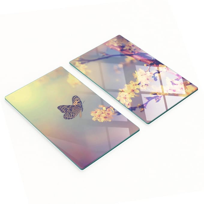 Set van snijplanken van gehard glas met vlinderpatroon, 2x30x52 cm