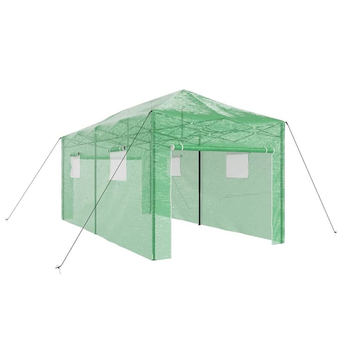 vidaXL - Kas - met - Pop-up - Frame - met - dak - Groen - 290 - x - 580 - x - 315 - cm - IJzer