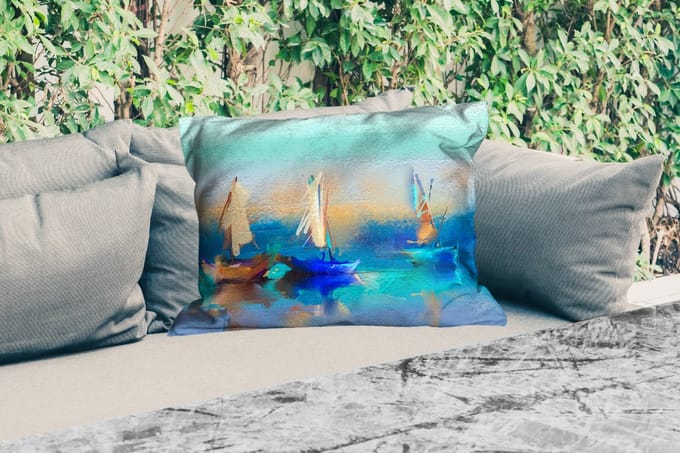 Buitenkussens - Schilderij - Olieverf - Boot - Abstract - 60x40 cm - Weerbestendig