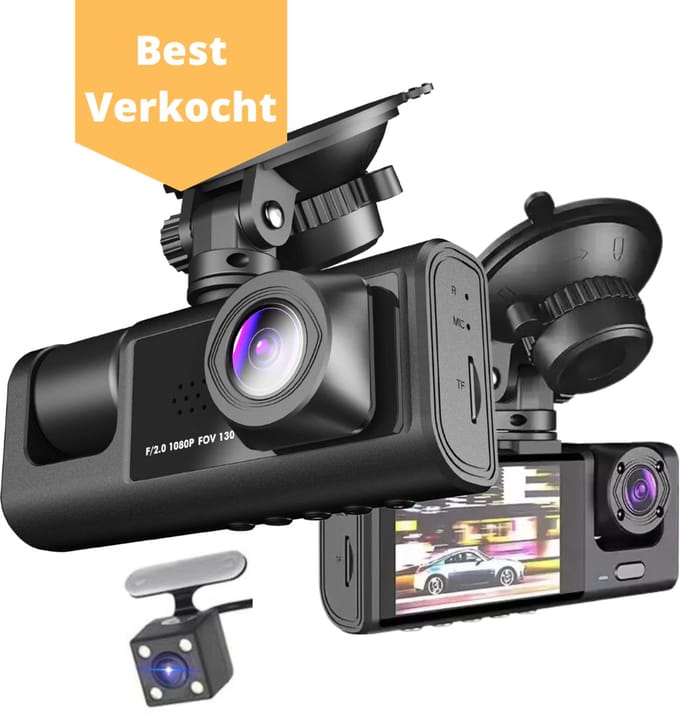 JML Dashcam V3 voor Auto - 1080p Full HD - Voor-, Achter- en Binnencamera - Wifi en App - Looprecording - G-sensor