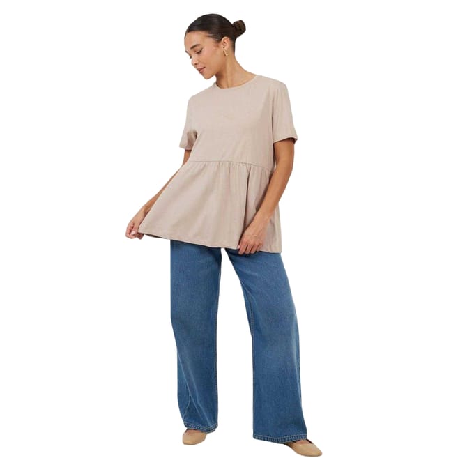 Brave Soul Swing-T-shirtjurk met smockpanelen voor dames (Paddestoel)