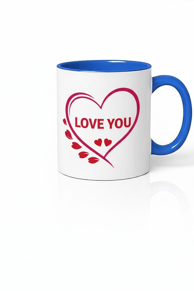 Liefde Mok met 'Love You' Hart Design - Romantisch Cadeau Wit & Blauw