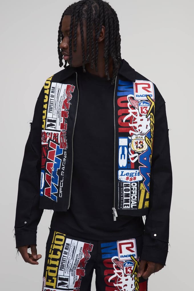 Oversized Boxy Overhemd Met Stapelprint | Black | Size Small