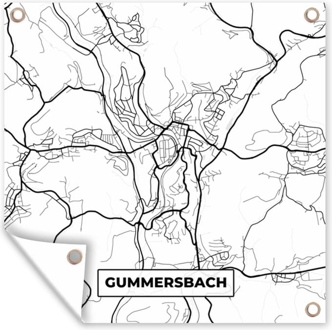 Tuindoek Plattegrond - Kaart - Gummersbach - Stadskaart - 100x100 cm