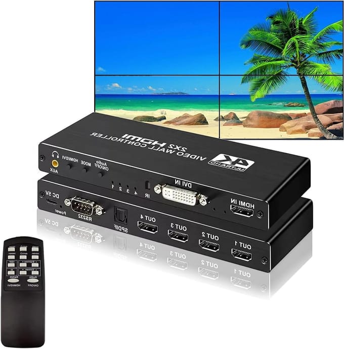 Video Wall Controller - Video Processor - Meerdere Schermen Koppelen - 180° Rotatie Randmasker - 2x2 - Zwart