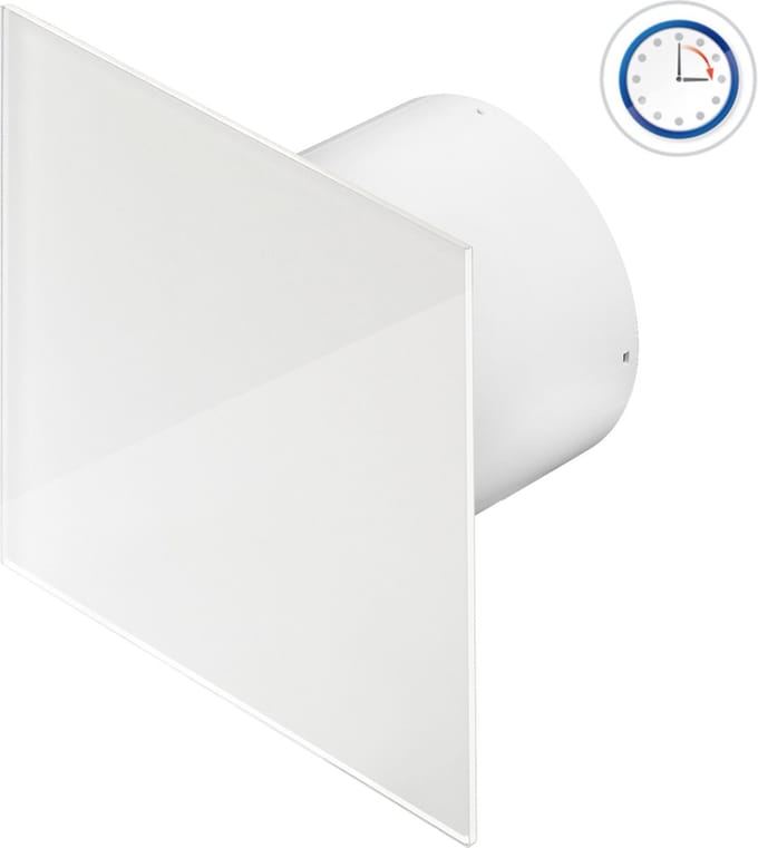 Badkamerventilator Silent Ø125 mm - 145 m³/h - Timer - Wit glas