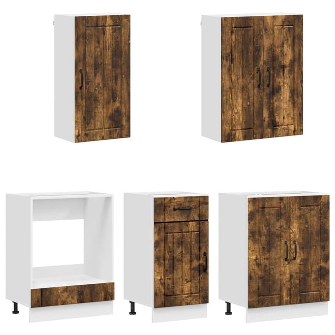 vidaXL - Keukenblok - LUCCA - 5 - st - Gerookt - eiken - Bewerkt - hout